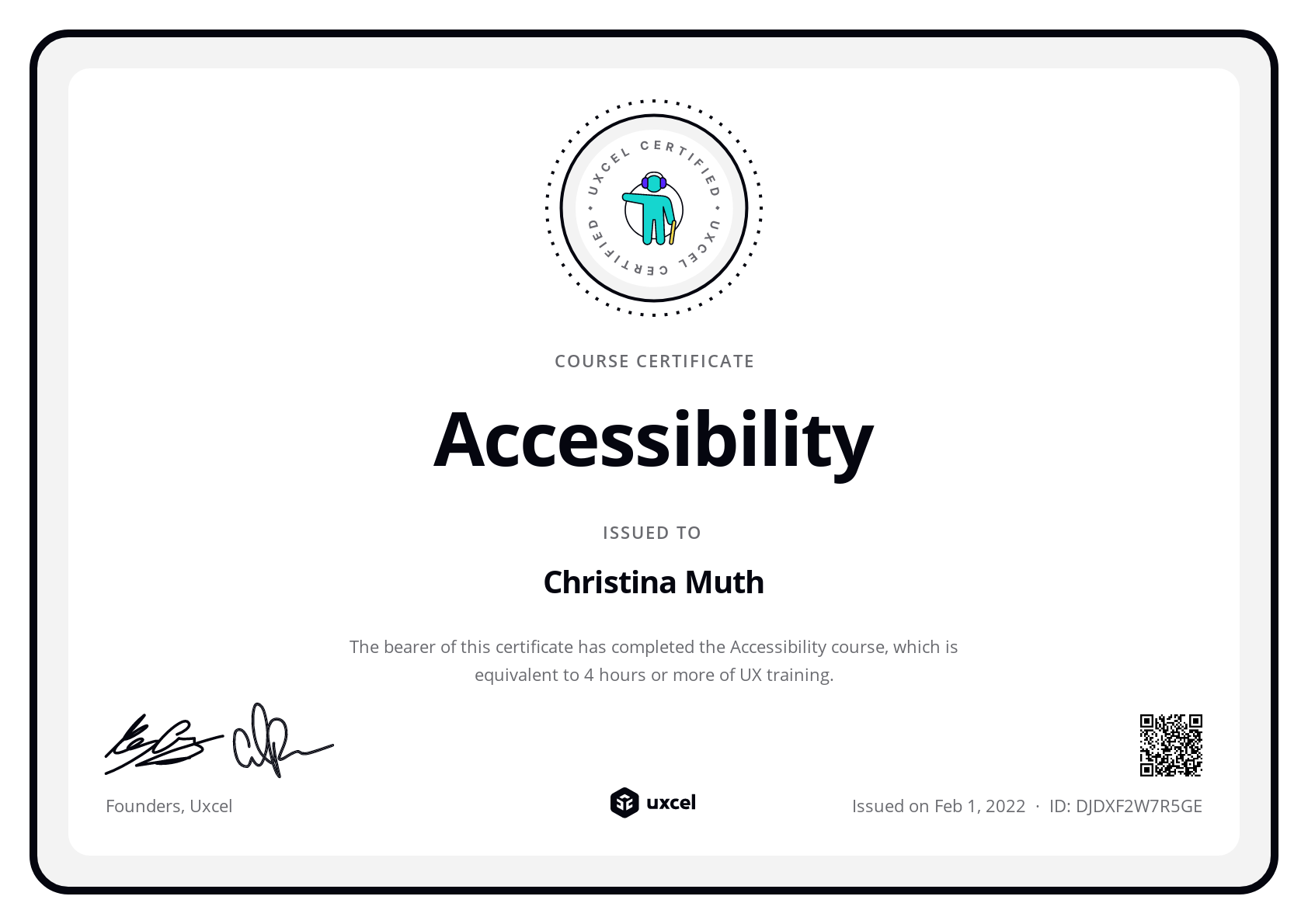 Christina Muth's certificate